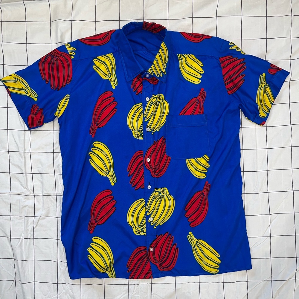 Banana print. Oversized button down shirt.